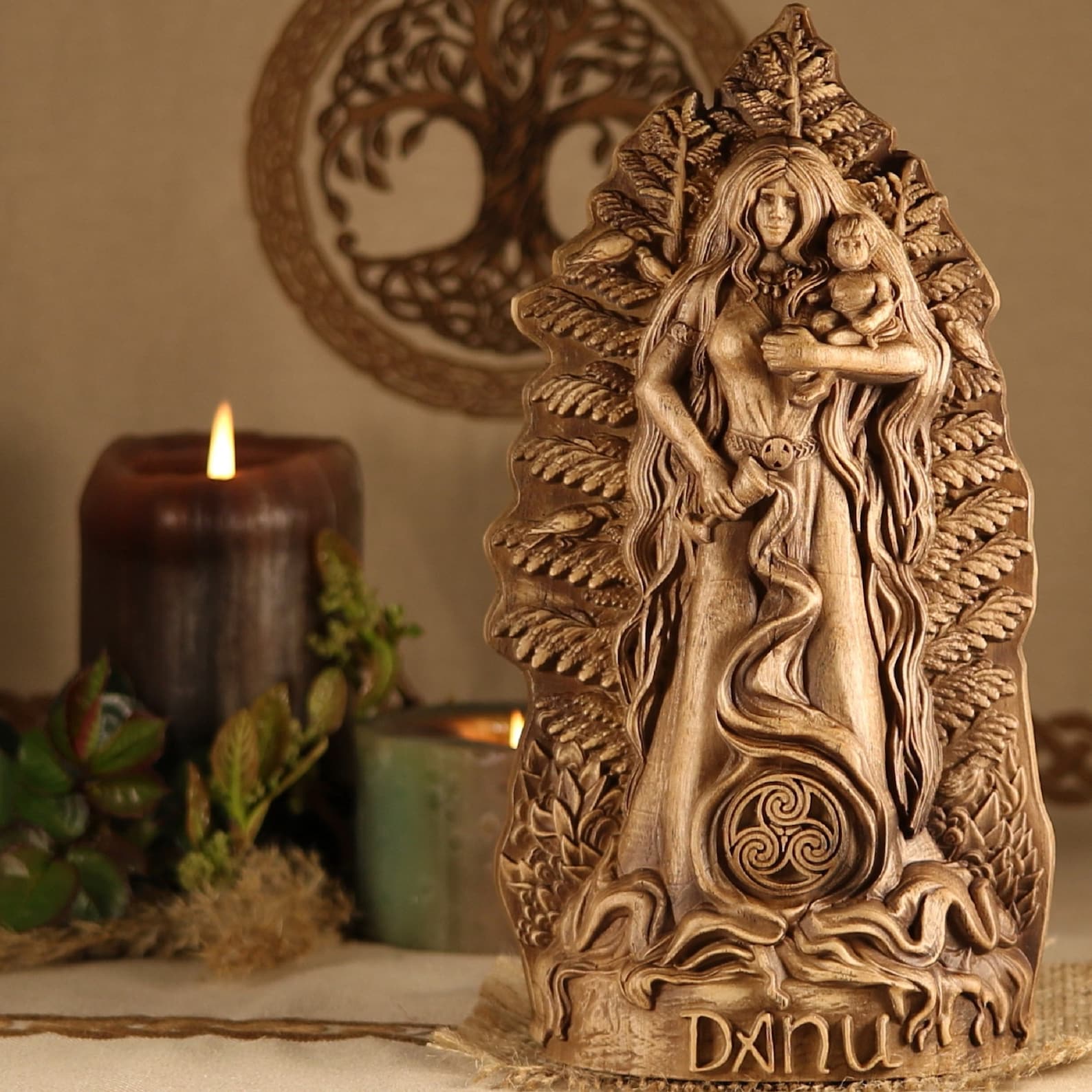 Fertility goddess Danu Wooden sculpture decor Earth goddess Etsy