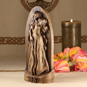 Hand Carved Ash Wood Syn Statue - Norse Goddess of Truth