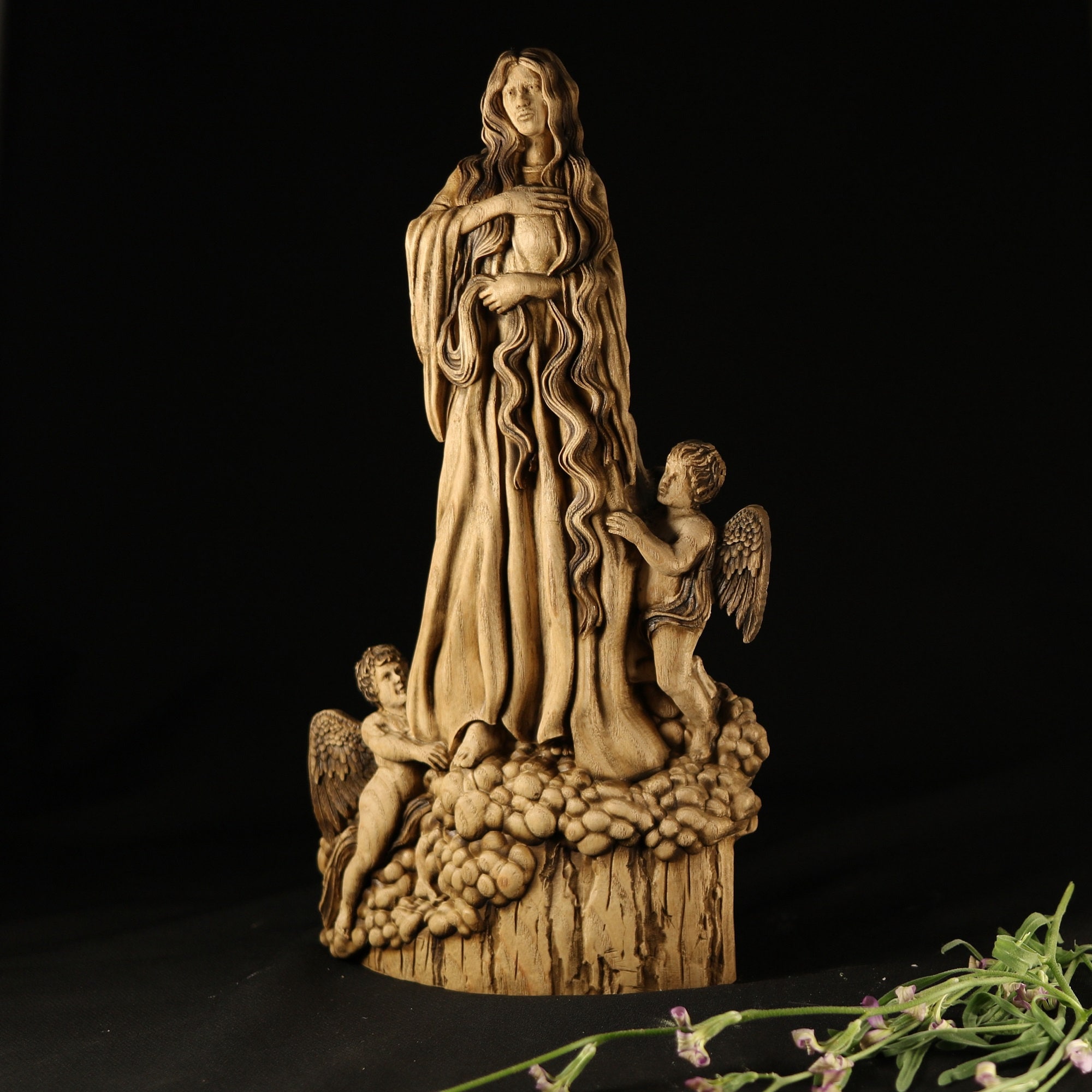 Mary Magdalene Statue: Carved Ash Wood Religious Sculpture - Etsy