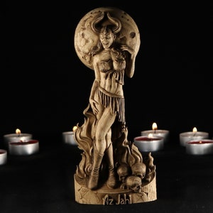 Az Jahi, Lilith, Goddess statue Goddess lilith Demoness statue  Blood moon Queen of the death Witchcraft Wood sculpture Occult decor Lucifer