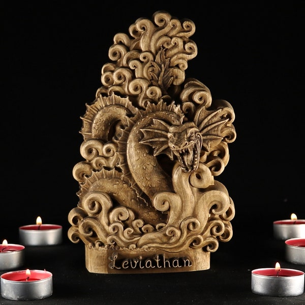 Leviathan, Leviathan statue Dragon sculpture Dragon statue, Sea serpent Wooden dragon Mythical creature Jormungandr Pagan decor Wood carving