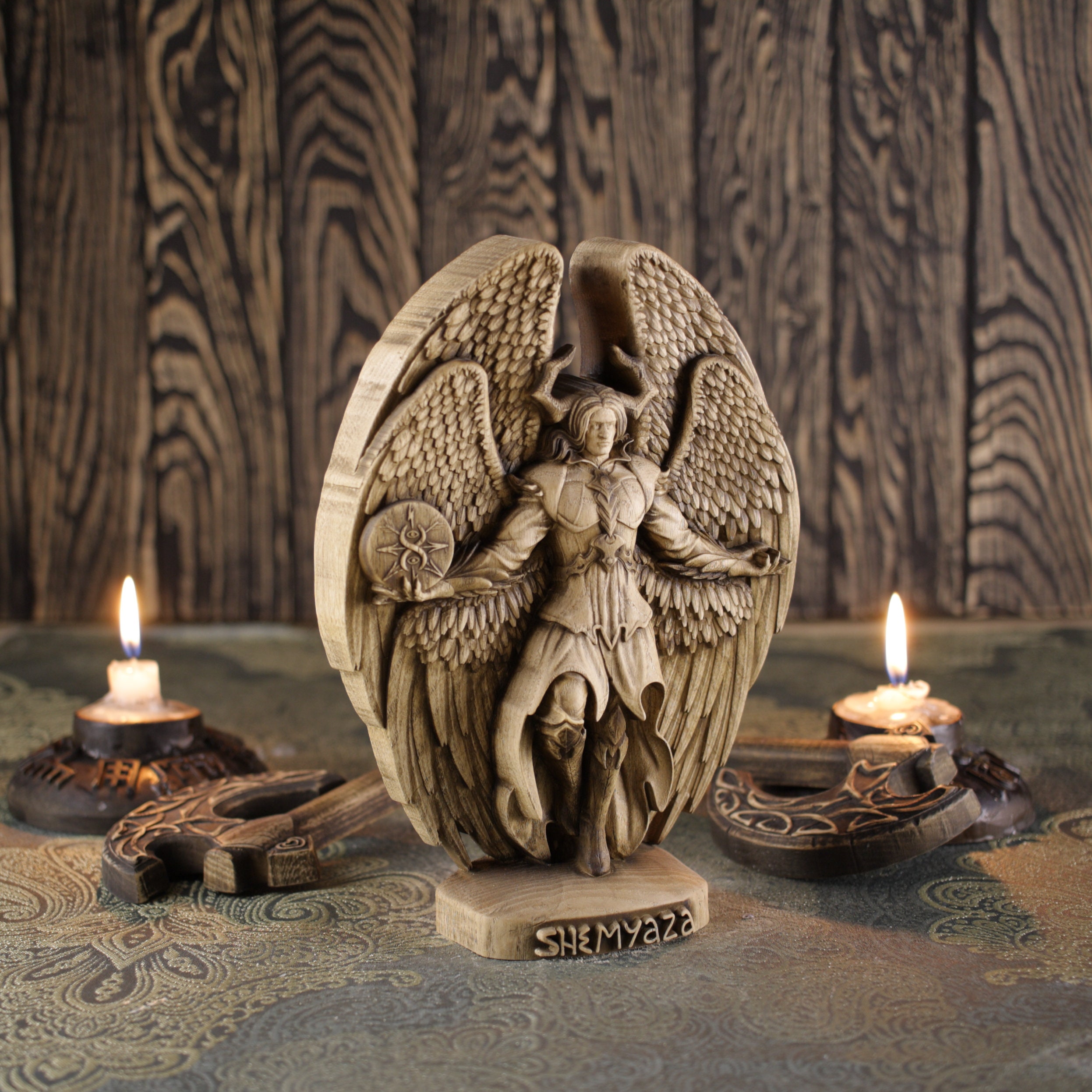 シェミヤザ堕天使像：手作りのトネリコ材彫刻 - Etsy 日本