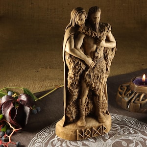 Wooden statue Hodr, Norse pagan altar Wood sculpture Höðr for Viking decor home