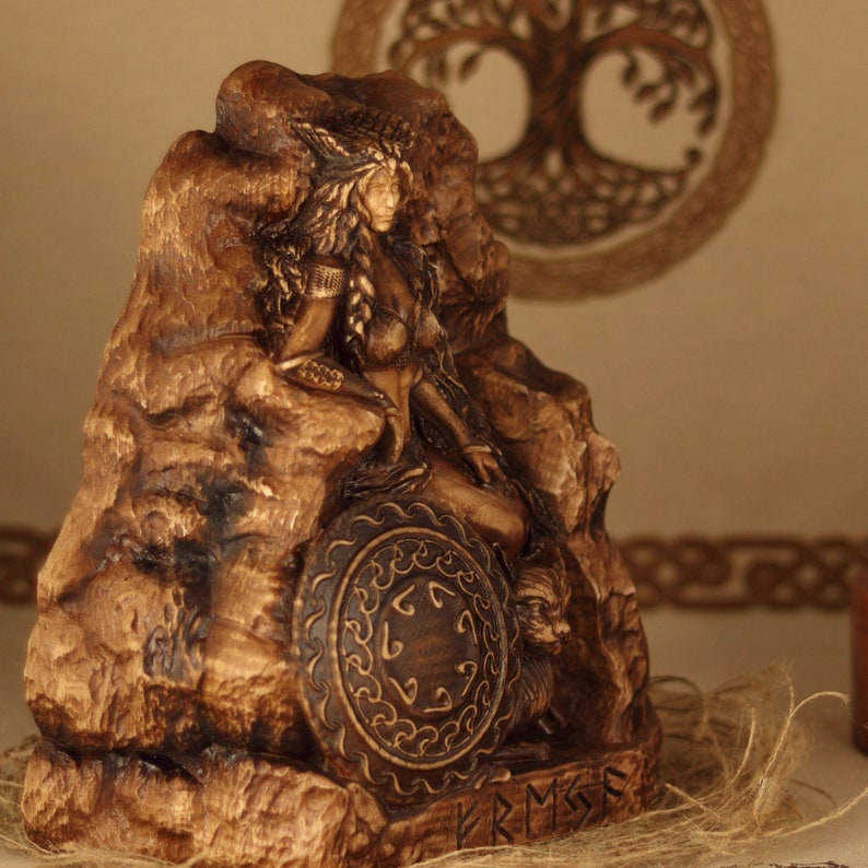 Freya Freyja statue Pagan goddess statue altar Wood carving Etsy