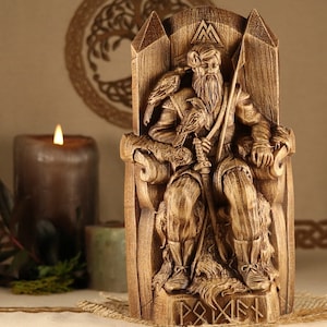 Wood carving Odin statue,  Viking, Wood statue, Wood gifts