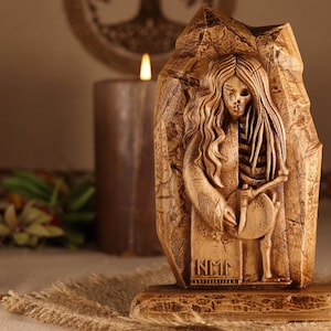 Handmade Hel Statue: Norse Goddess of Death, Ash Wood Carving