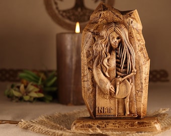 Hel Statue: Norse Goddess of Death, Ash Wood Carving Mythology