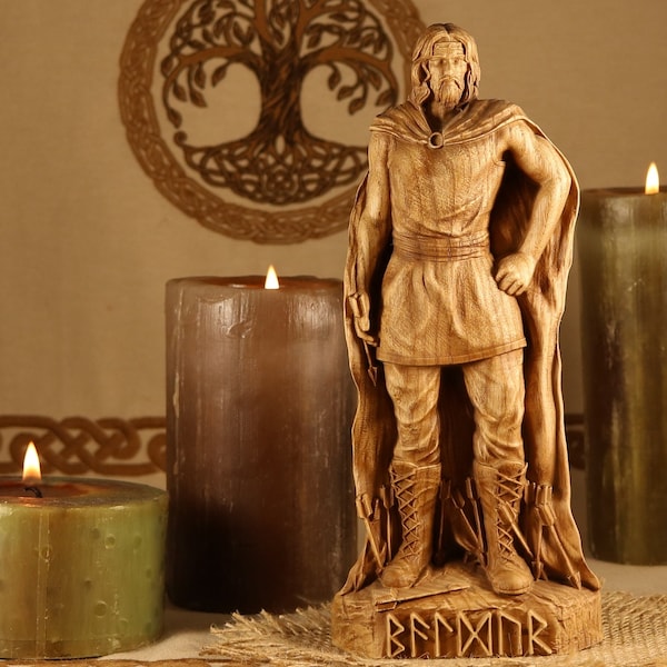 Statua di Baldr, decorazione pagana norrena, Scultura in legno, Arte mitologica
