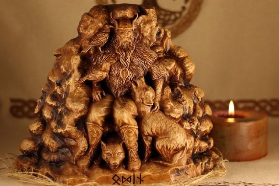 Odin Statue: Norse God Carving, Viking Decor Alta Sculptur Mythology Wood carving Heathen Wotan