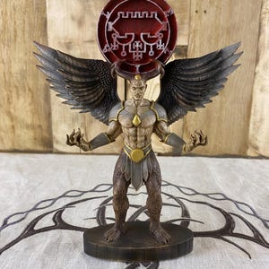 Estátua do Demônio Belial, Escultura Alada em Madeira, Sigilo da Ars Goetia, Decoração Oculta para Altar, Estatueta Gótica