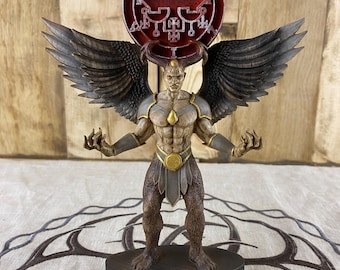 Belial Demon Statue, Winged Wooden Sculpture, Ars Goetia Sigil, Occult Altar Decor, Gothic Figurine