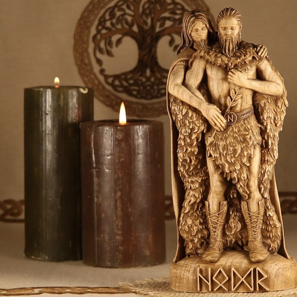 Statua in legno Hodr, altare pagano norreno Scultura in legno Höðr per la casa di arredamento vichinga
