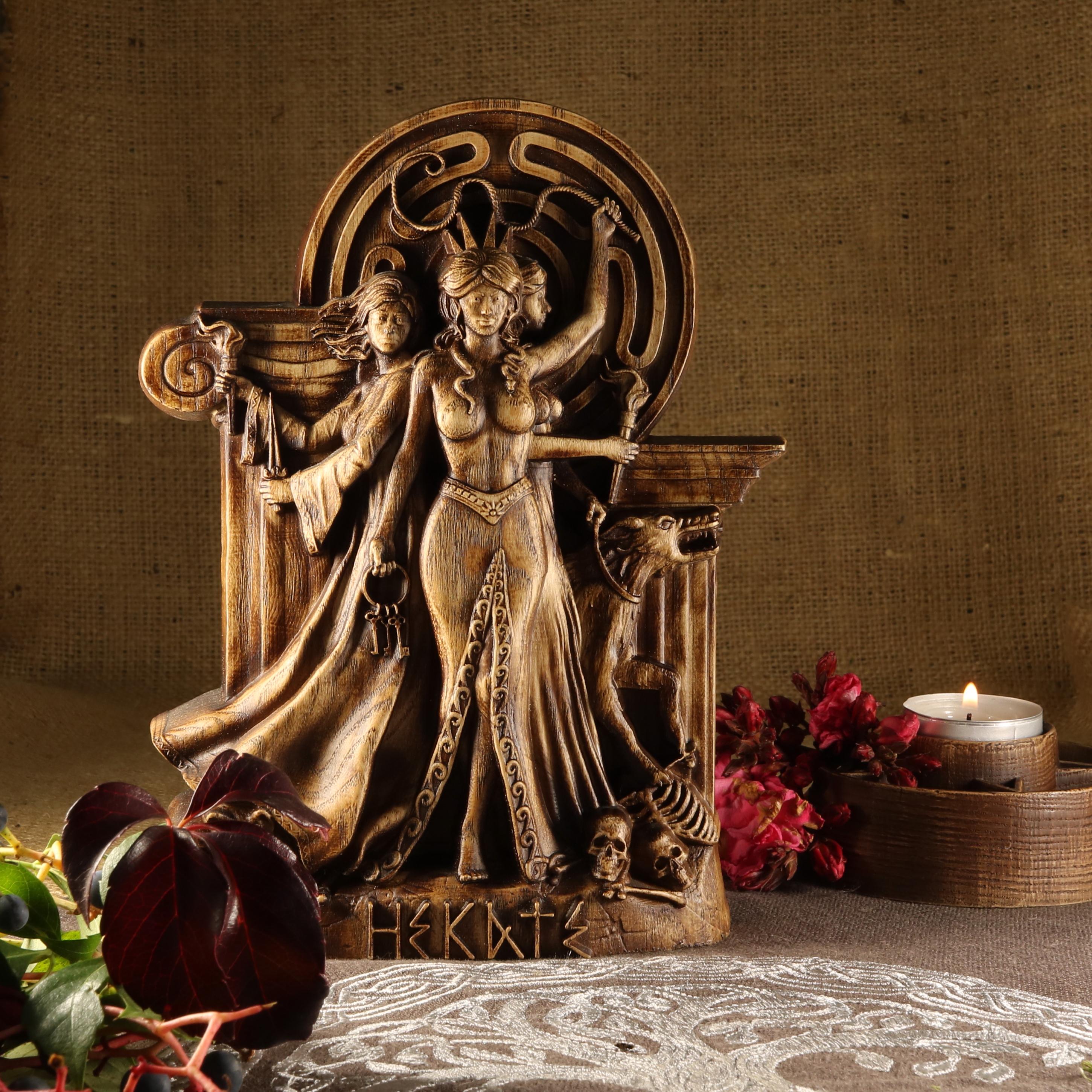 Wooden Hecate Statue: Greek Goddess of Witchcraft Sculpture - Etsy