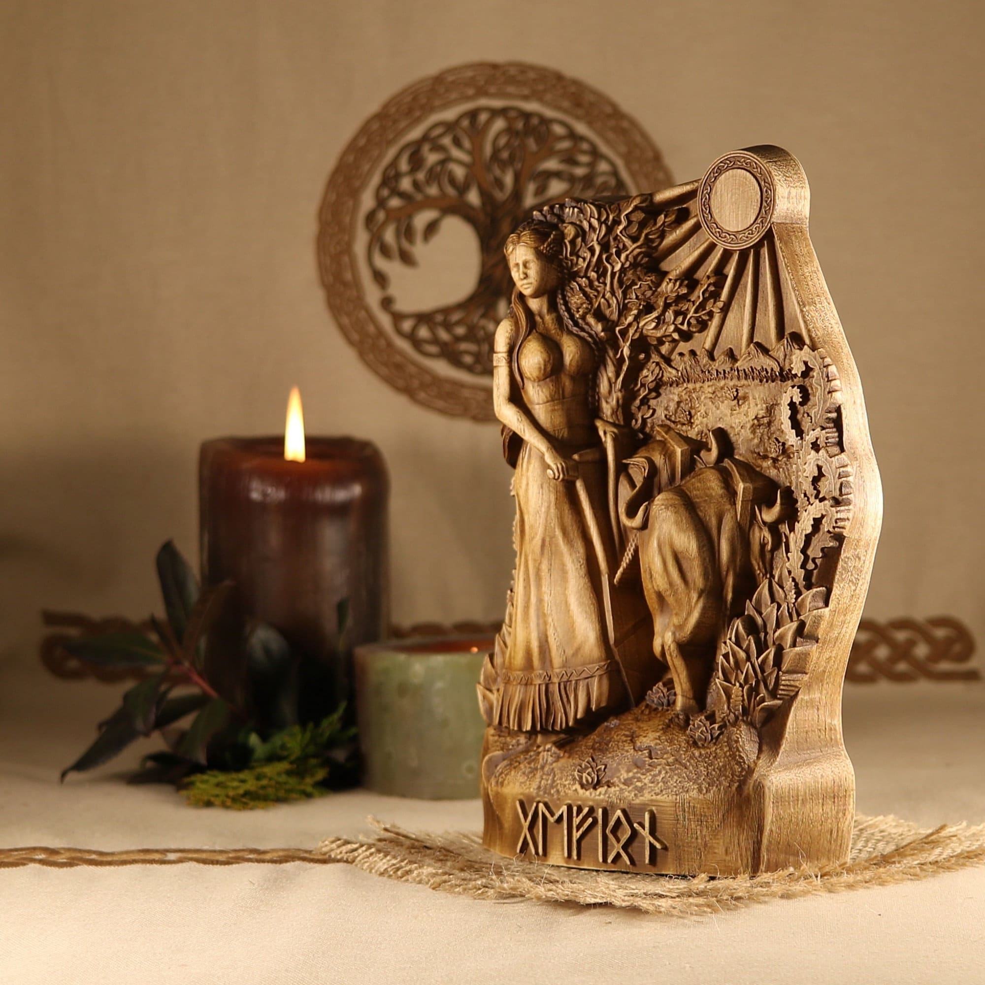 Gefjon Goddess Statue Altar Norse Pagan Wood Carving Etsy UK