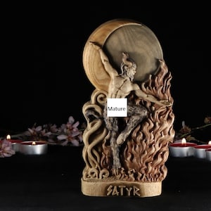 Ash Wood Satyr Statue: Horned God Sculpture, Greek Mythology