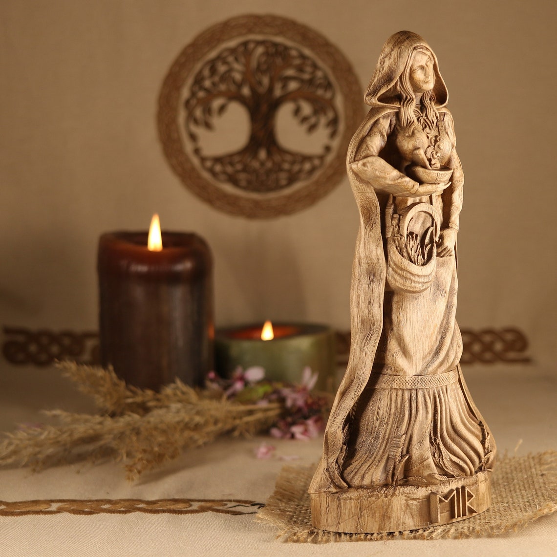 Goddess statue Eir norse pagan altar Wood sculpture Etsy