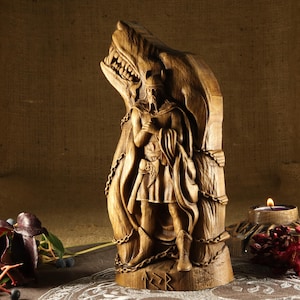 Tyr Tyr statue Norse gods Asatru Asatru altar Norse mythology Norse pagan Viking decor Fenrir Viking wolf Wood carving Viking gifts Valhalla