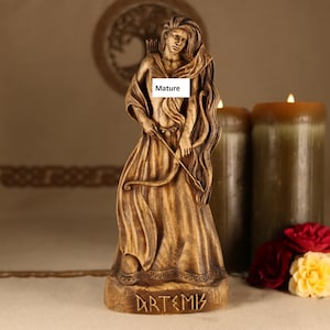 Handmade Artemis Statue: Greek Goddess Diana, Wooden Sculpture