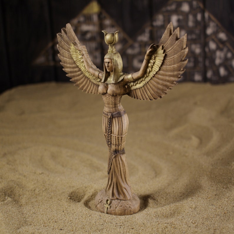 Isis Statue Wooden Egyptian Goddess Altar Decor Sculptures image 3