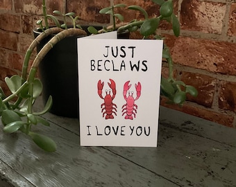 Lobster Card, Lobster Romantic Card, Lobster Lovers Card, Gifts For Him, Lobster Print, Beach Lovers Card, Friends Card