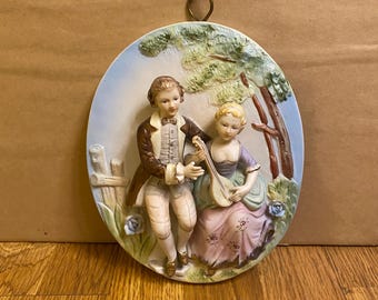 Vintage Bisque Original Arnart Creation Japan Hand Painted Victorian Wall Decor.