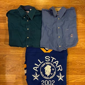 Vintage Y2K 3 Shirts Bundle New Jersey Roller Hockey Jersey And Bugle Boy Button Up Casual Dress Shirts Lots