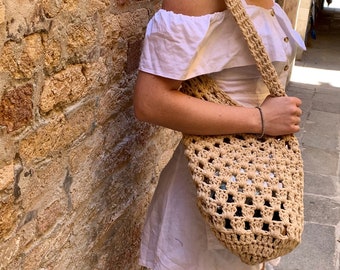 crochet bag, cotton bag, shopping bag, shoulder bag, knitted bag, brown bag, crochet bag, handmade bag, shoulder bag