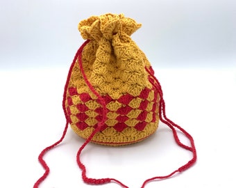 crochet bag, mini bag, pocket, easter bag, sacche colorate, crochet pocket, crochet mini bag, borsa all'uncinetto, borsa con coulisse