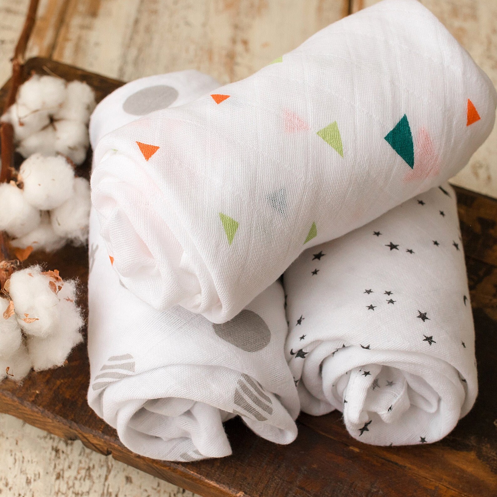 Newborn Muslin Covers, 3 Mussole 100 Organic Cotton, 120 X 120 Cm