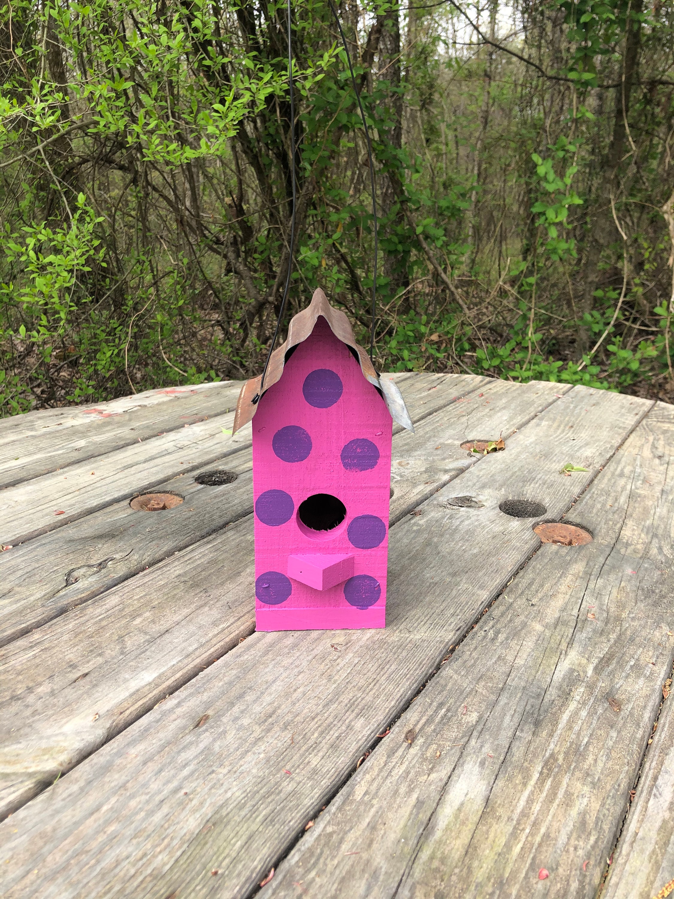 Pink Birdhouses With Purple Dots Etsy