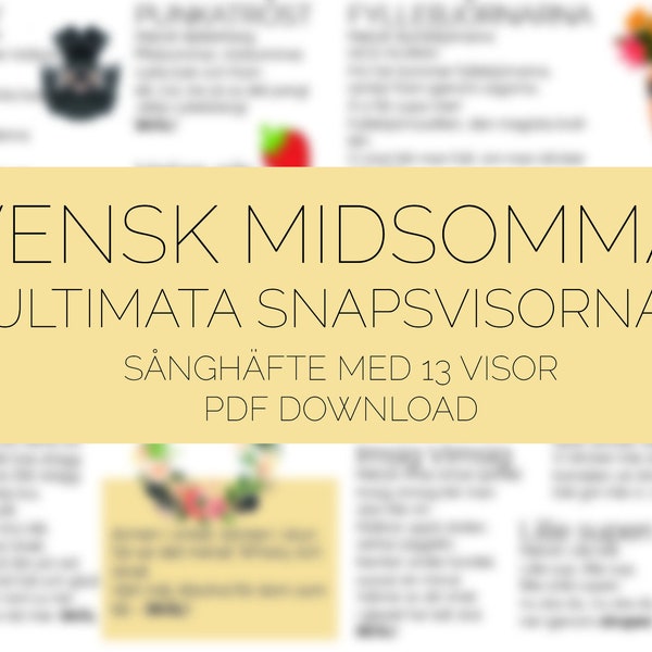 Swedish Midsummer Holiday / Svensk Midsommar snapsvisor, sånghäfte, nubbevisa, drinking songs PDF print