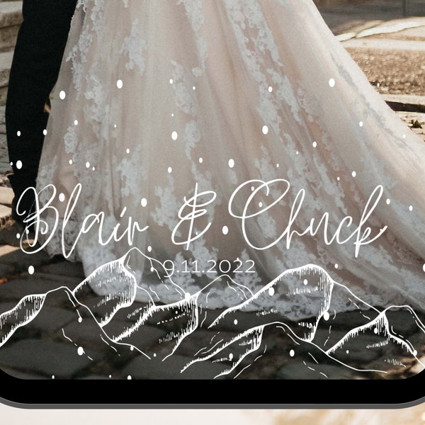 Géofiltre de filtre snapchat de mariage d'hiver, modèle de géofiltre personnalisé pour un couple juste marié