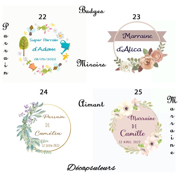 Les Badges Fêtes religieuses (épingle, aimant, miroir, décapsuleur)