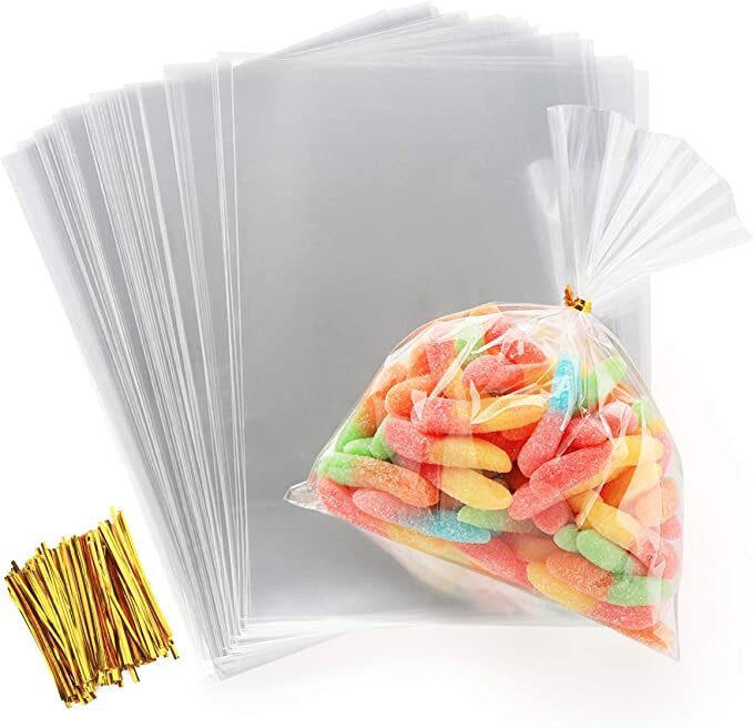 Lot De 10 Grands Sacs Cellophane Transparent 60x90cm + 10 Nœuds - Pour Paniers Cadeaux, Emballage