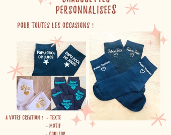 Chaussettes Mixtes Adultes Personnalisables (noir, bleu marine, blanc - voir modèles)