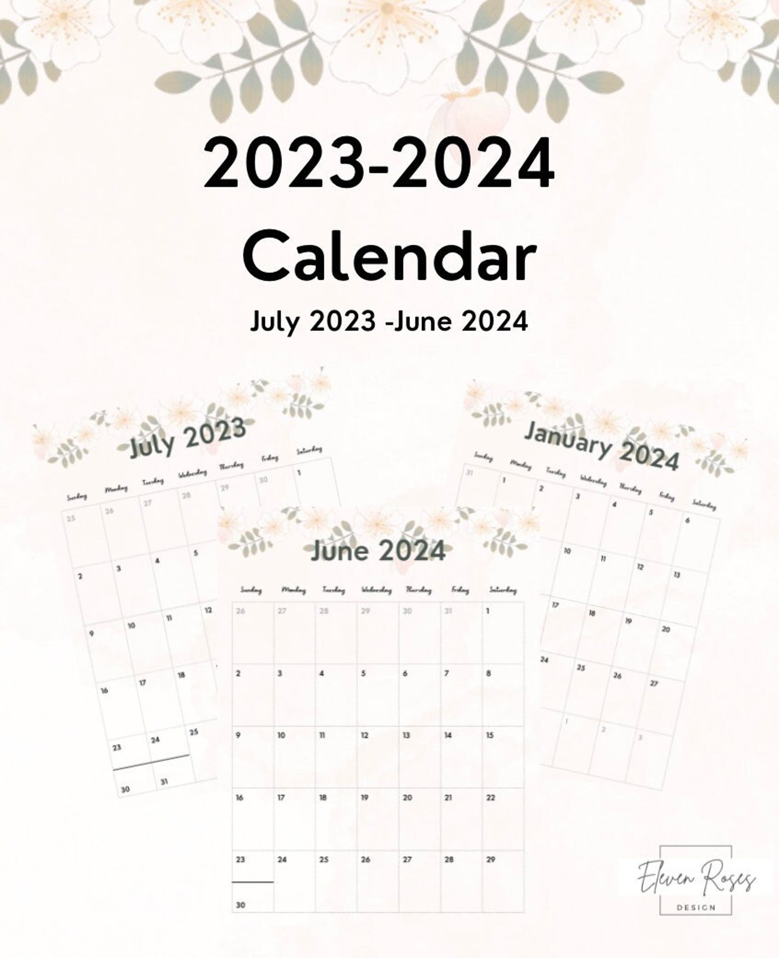 2023 2024 School Year Calendar Watercolor Wildflowers Etsy Nederland