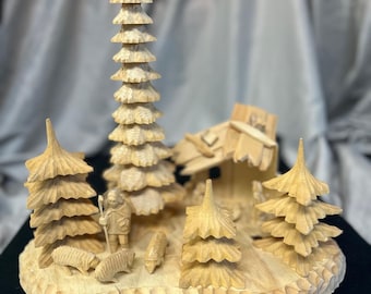 Hand Carved Wooden Nativity Scene