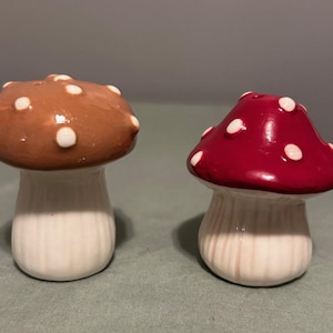 Mini Brown and Red Mushroom Salt & Pepper Shakers