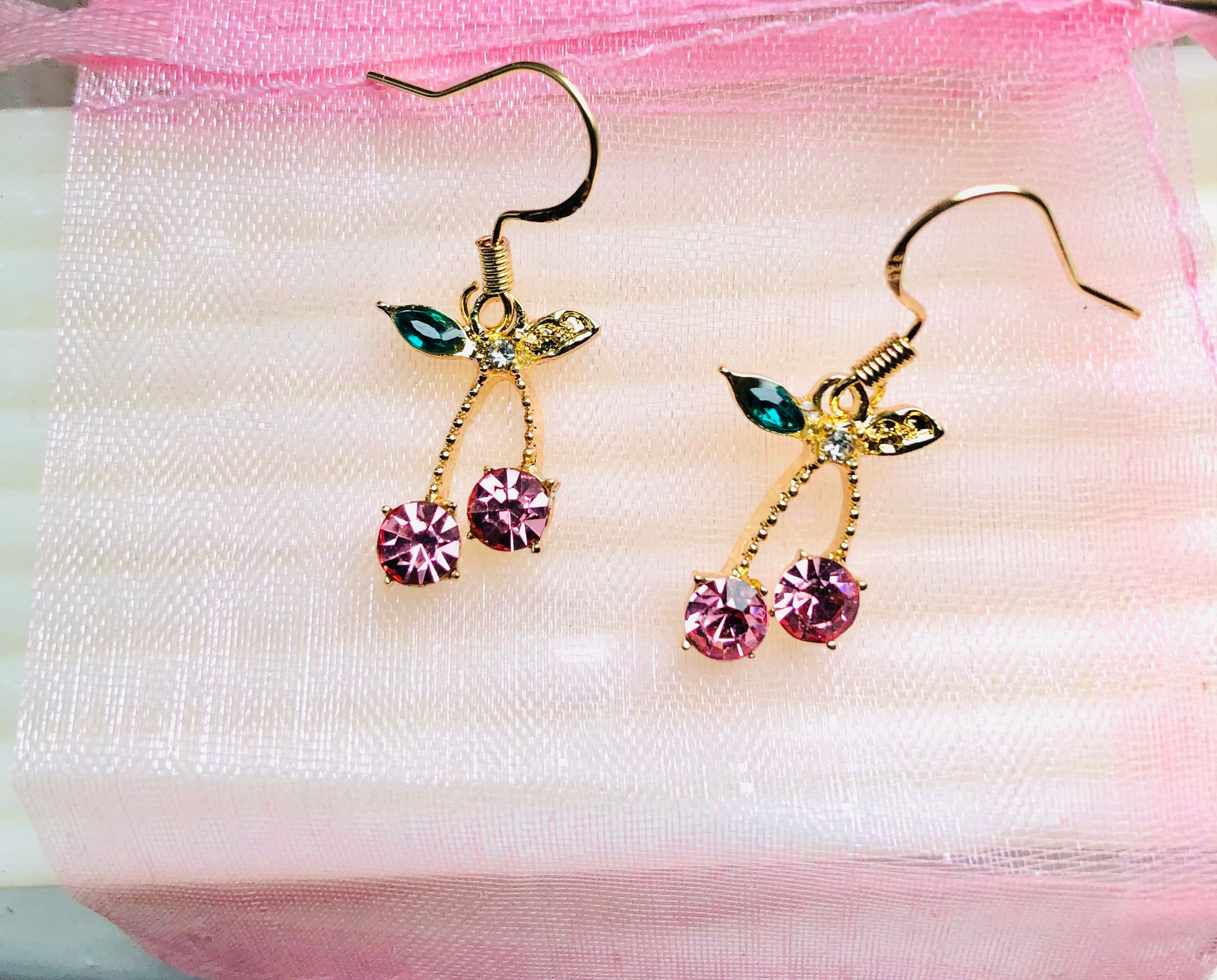 SALE Pink Cherry Earrings Etsy