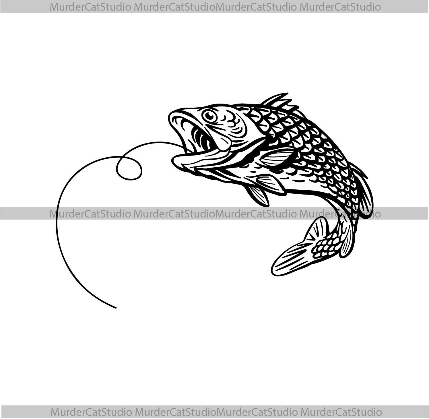 Fishing Rod #6 Line Reel Sport Fish Catch Detailed Outline Silhouette Cameo SVG EPS Design Logo PNG Vector Clipart Cutting Cricut