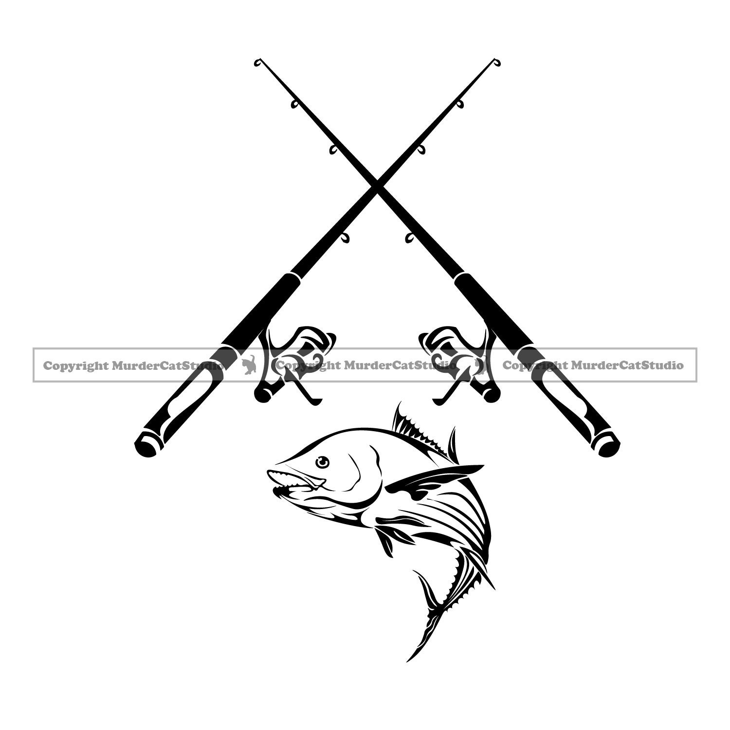 Crossed Fishing Rod Pole Reel Fishing Catch Sport Carp Bass Etsy