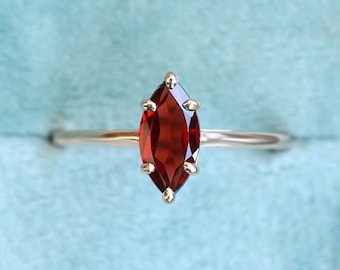 Marquise Shaped Natural Red Garnet Rose Gold Plated 925 Silver Ring 14K 18K Gold Solitaire Promise Statement Engagement Ring For Her