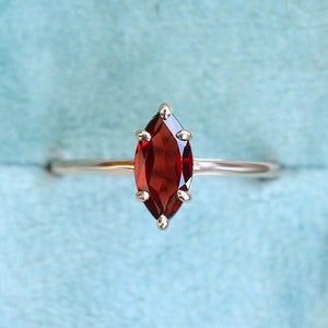 10x5mm Marquise Shaped Natural Red Garnet Rose Gold Plated 925 Silver Ring 14K 18K Gold Solitaire Promise Statement Engagement Ring For Her