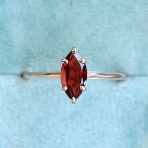 Marquise Shaped Natural Red Garnet Rose Gold Plated 925 Silver Ring 14K 18K Gold Solitaire Promise Statement Engagement Ring For Her