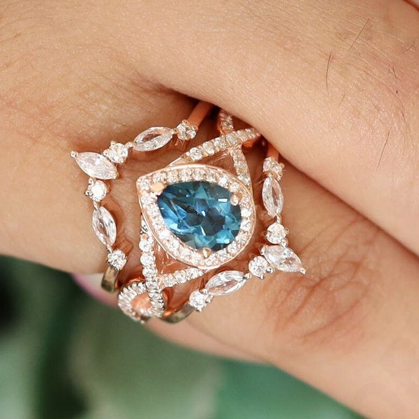 Vintage London Blue Topaz Anniversary Ring for Alexandra (Center Ring Only)