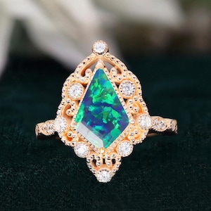 Kite Peacock Opal 14K Rose Gold 925 Silver Ring Engagement Ring Wedding Ring Blue Fire Opal Ring Promise Ring Statement Ring Birthday Gift