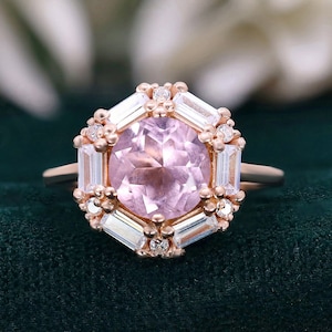 Morganite rose ronde, or rose 14 carats, bague en argent 925, bague de fiançailles, bague de mariage, bague halo, bague de promesse, cadeau pour l&#39;amour, bague