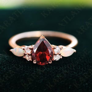 Pear Red Garnet 14K Rose Gold 925 Silver Ring Engagement Ring Wedding Ring Dainty Ring Promise Ring Statement Ring Birthday Gift