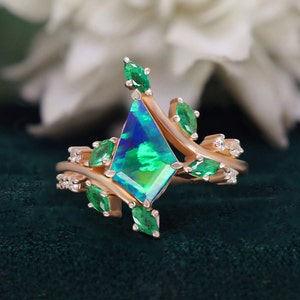 Kite Peacock Opal 14K Rose Gold 925 Silver Ring Engagement Ring Wedding Ring Blue & Green Fire Opal Ring Promise Ring Gift For Love