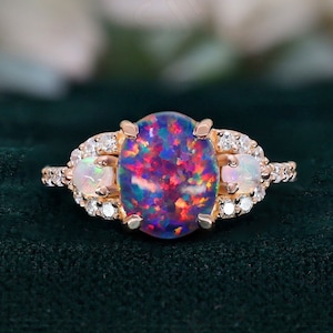 Oval Black Opal 14K Rose Gold 925 Silver Ring Engagement Ring Wedding Ring Black Fire Opal Ring Promise Ring Gift For Love Statement Ring